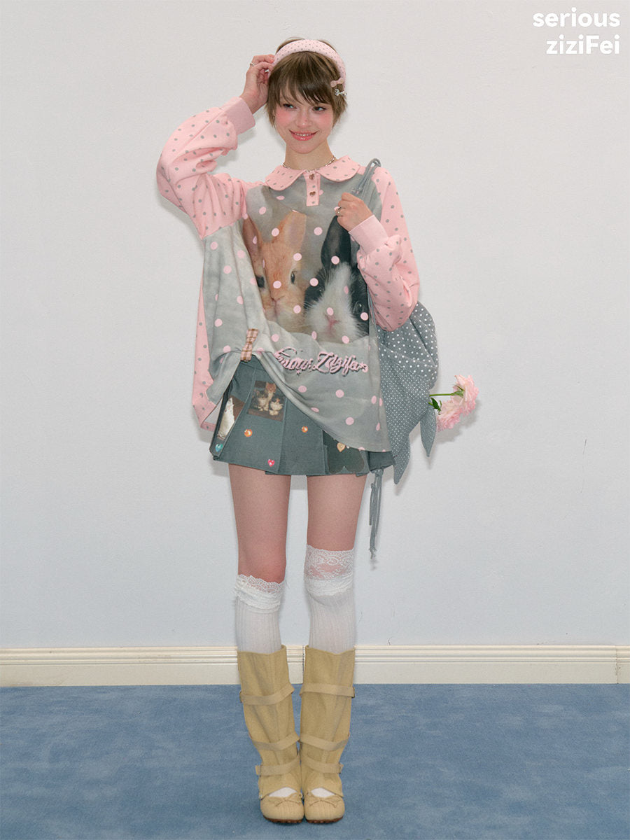 Bunny Graphic Peter Pan Collar Sweatshirt