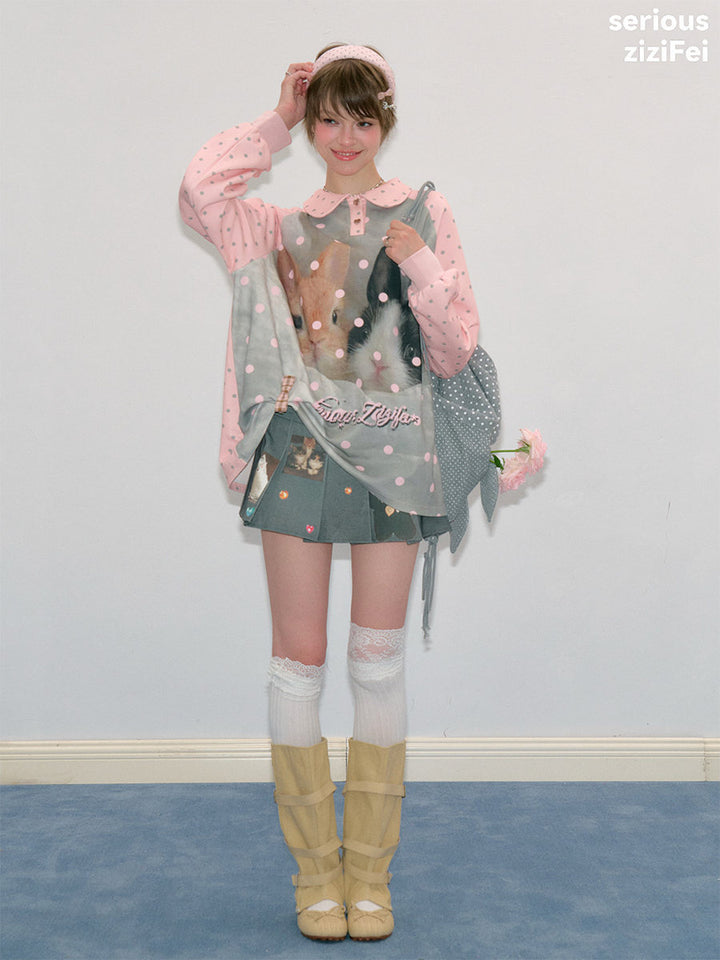 Bunny Graphic Peter Pan Collar Sweatshirt