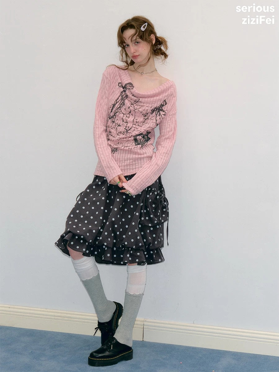Graffiti Bunny Cowl Neck Knit Top