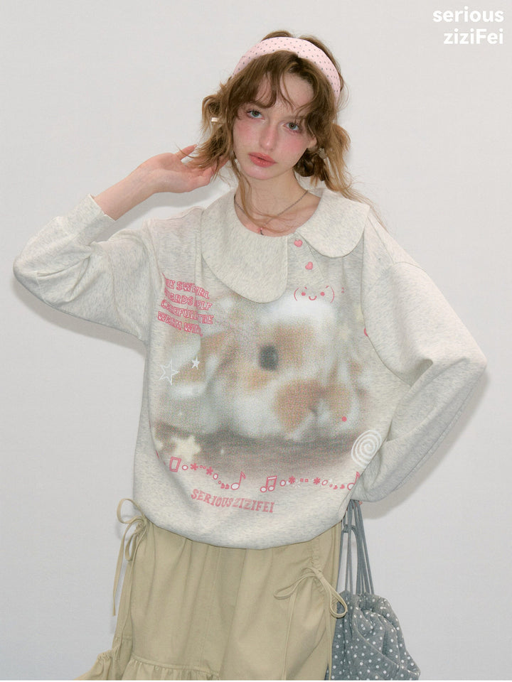 Heart-Button Bunny Photo-Print Sweatshirt