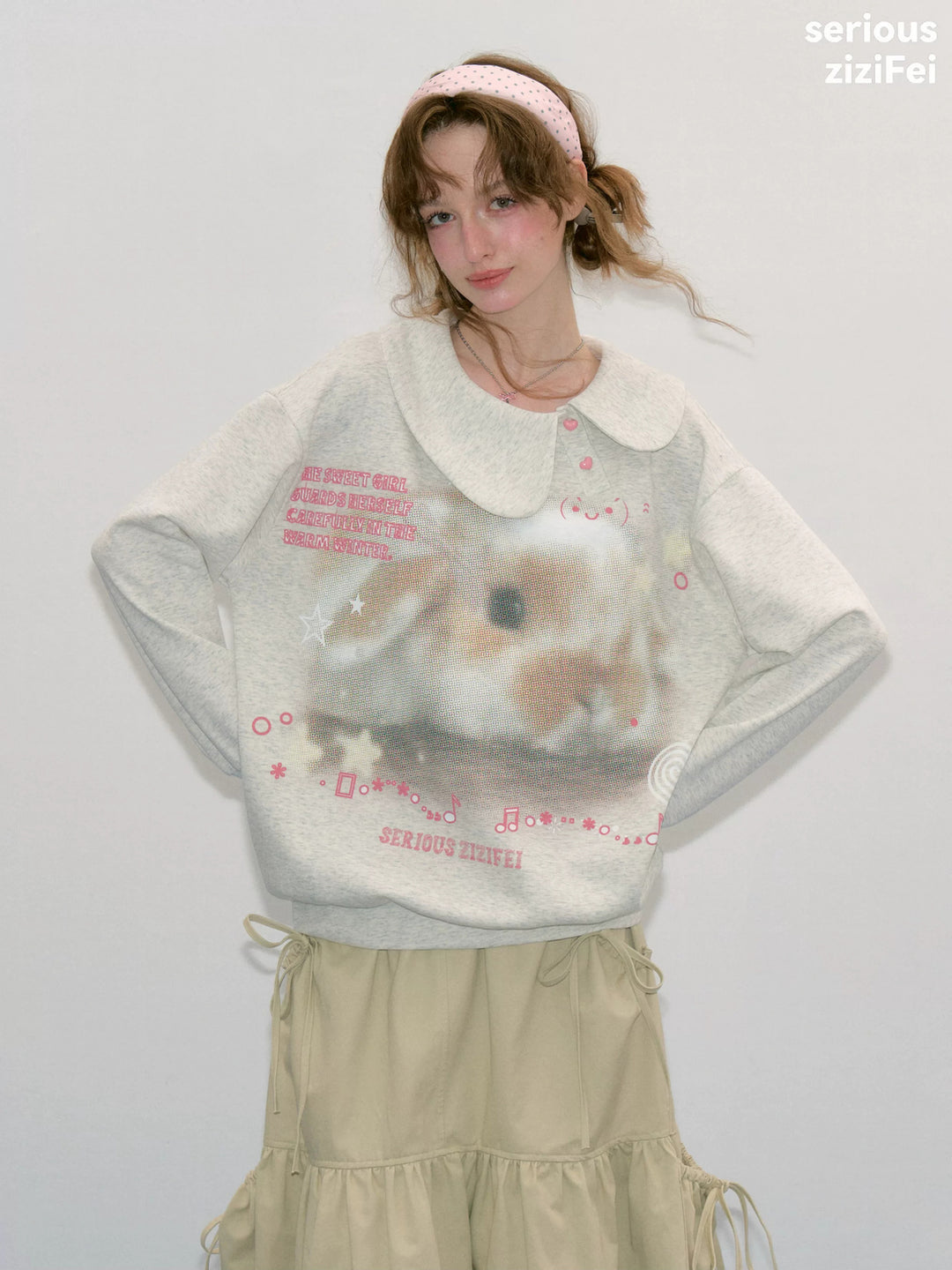 Heart-Button Bunny Photo-Print Sweatshirt