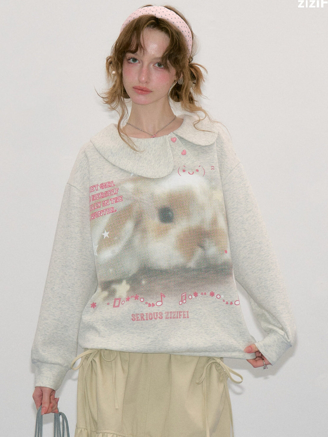 Heart-Button Bunny Photo-Print Sweatshirt