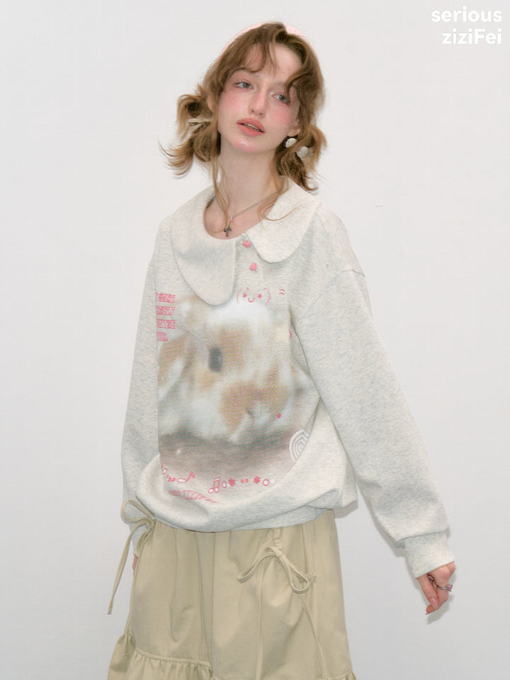 Heart-Button Bunny Photo-Print Sweatshirt