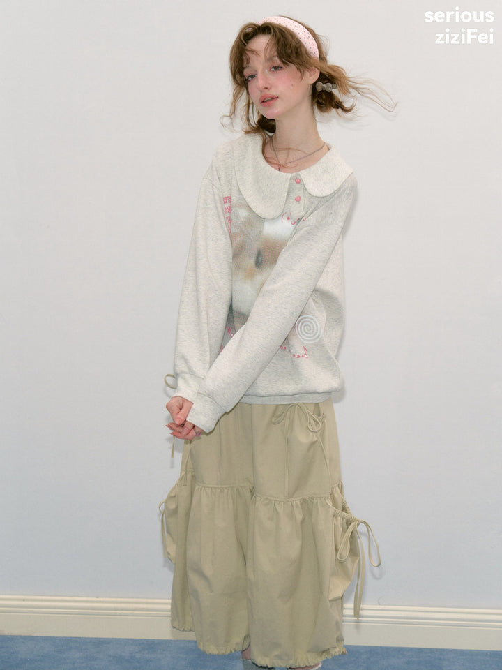 Heart-Button Bunny Photo-Print Sweatshirt
