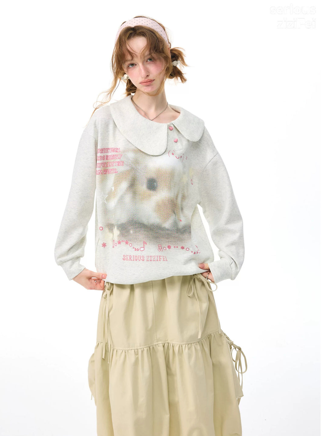 Heart-Button Bunny Photo-Print Sweatshirt