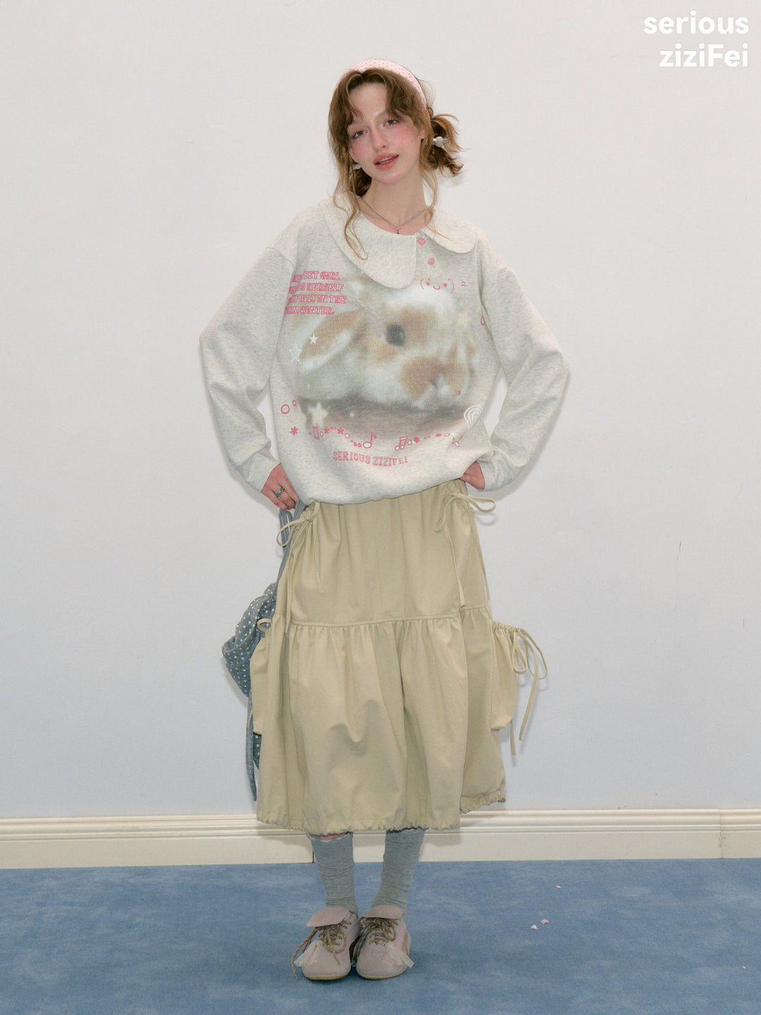 Heart-Button Bunny Photo-Print Sweatshirt