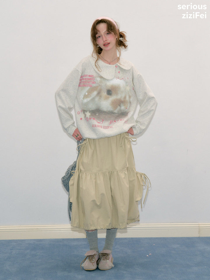 Heart-Button Bunny Photo-Print Sweatshirt