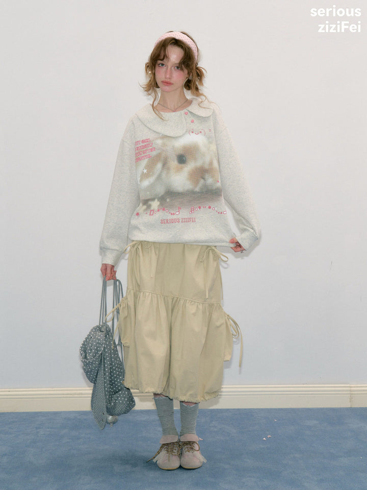 Heart-Button Bunny Photo-Print Sweatshirt