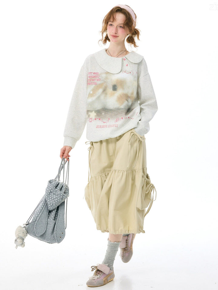 Heart-Button Bunny Photo-Print Sweatshirt