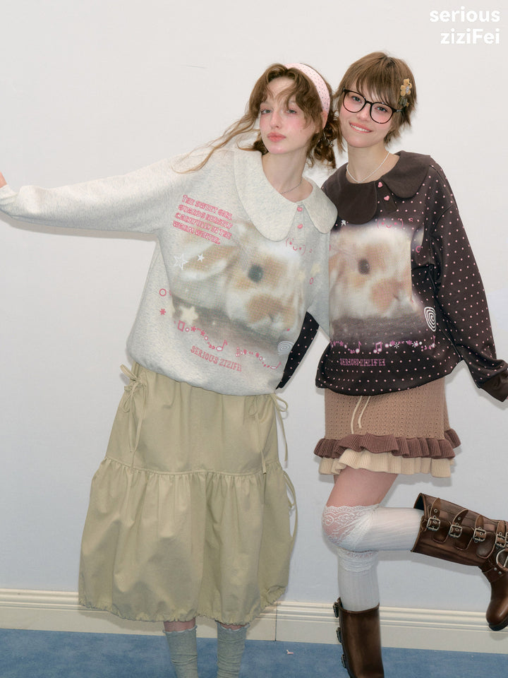 Heart-Button Bunny Photo-Print Sweatshirt