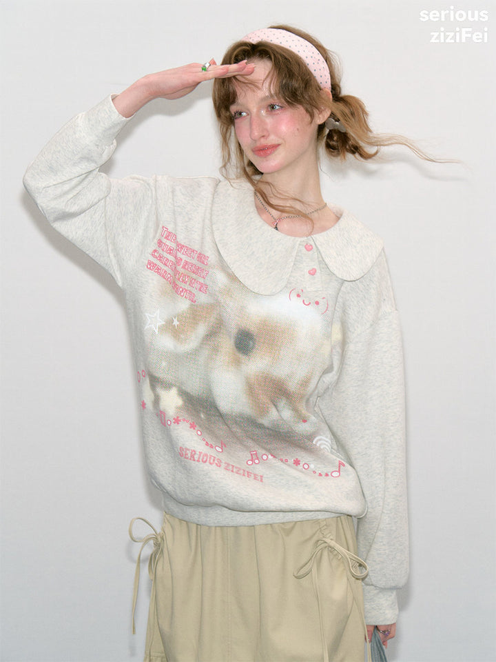 Heart-Button Bunny Photo-Print Sweatshirt