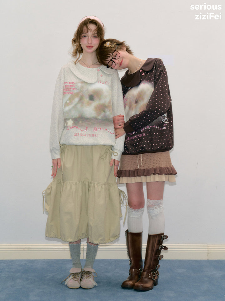 Heart-Button Bunny Photo-Print Sweatshirt