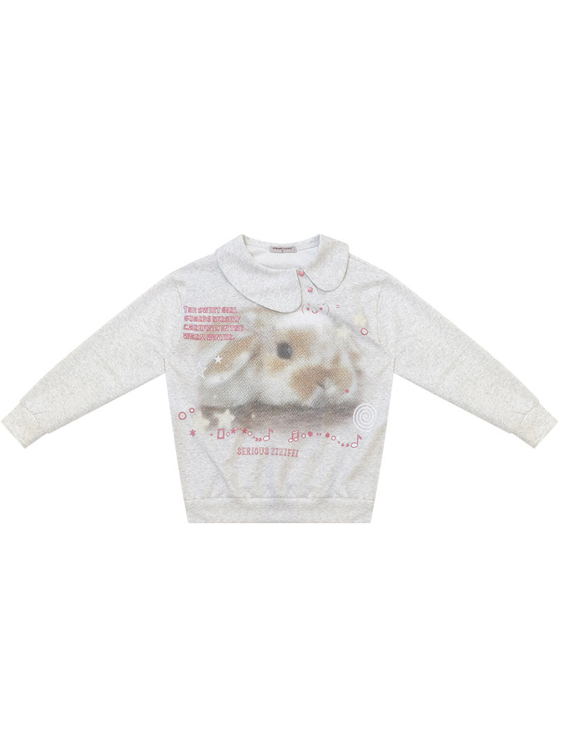 Heart-Button Bunny Photo-Print Sweatshirt