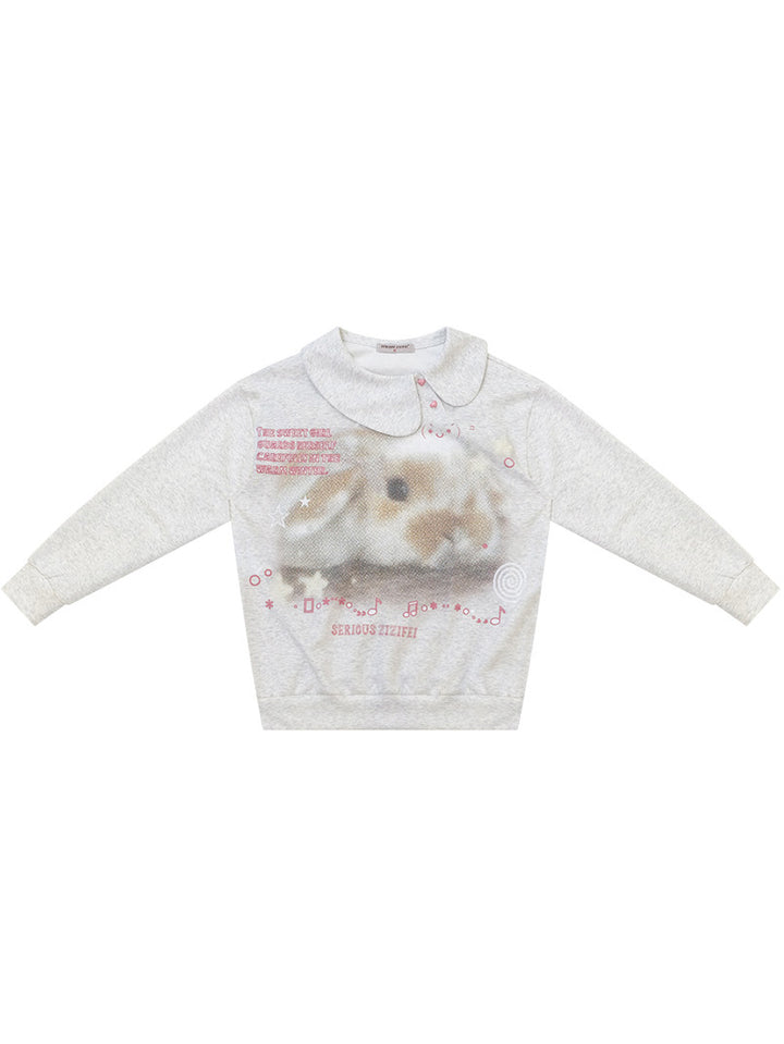 Heart-Button Bunny Photo-Print Sweatshirt
