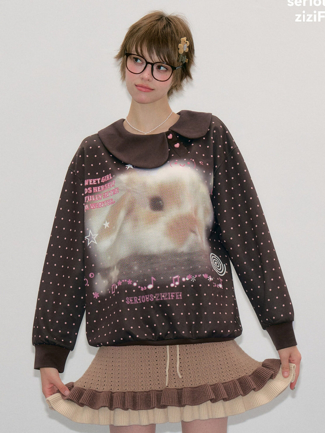 Bunny Graphic Oversized Collar Sweatshirt