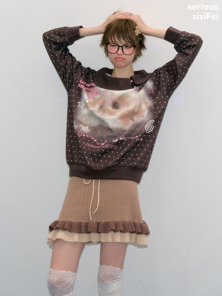 Bunny Graphic Oversized Collar Sweatshirt