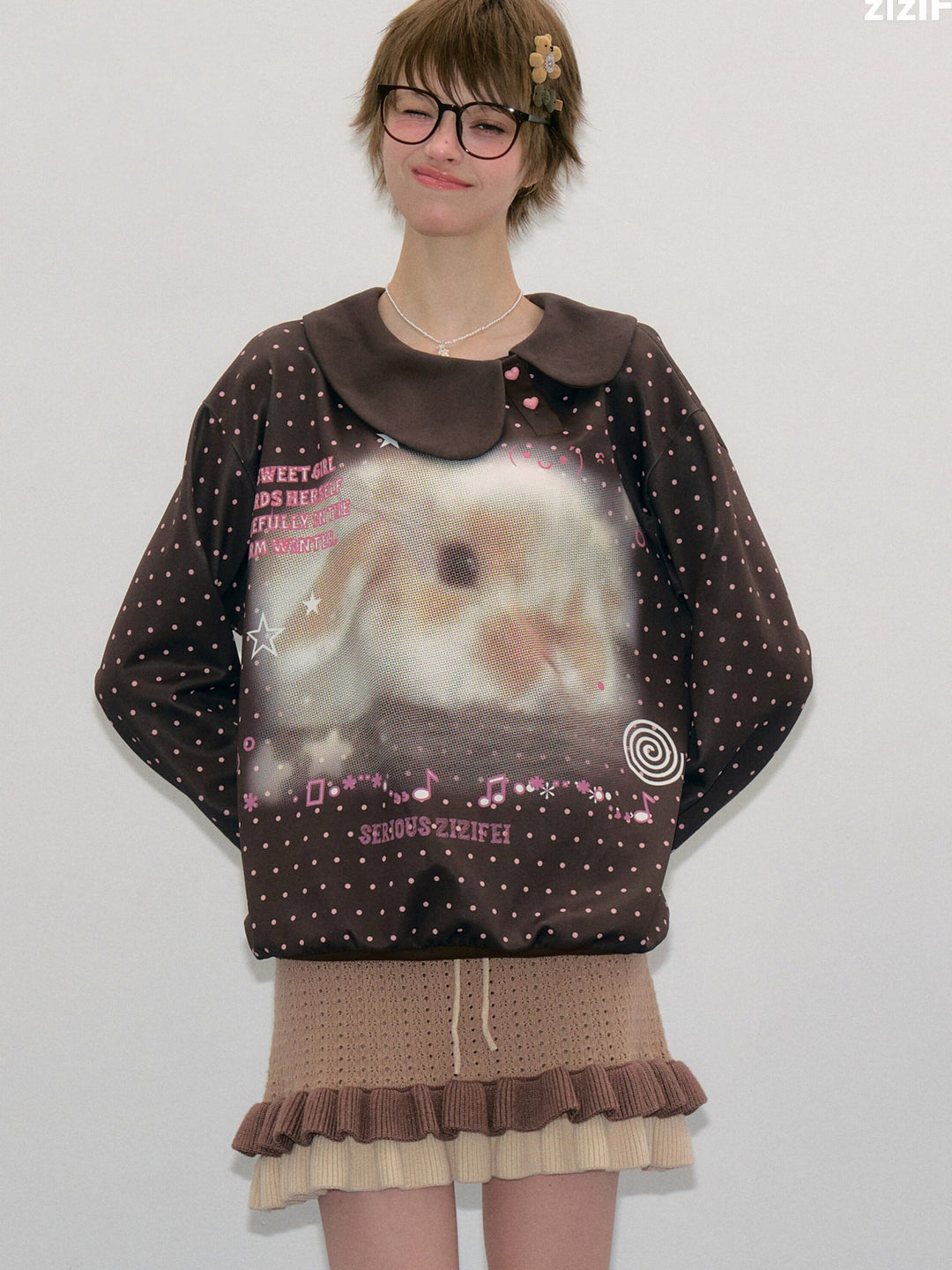 Bunny Graphic Oversized Collar Sweatshirt