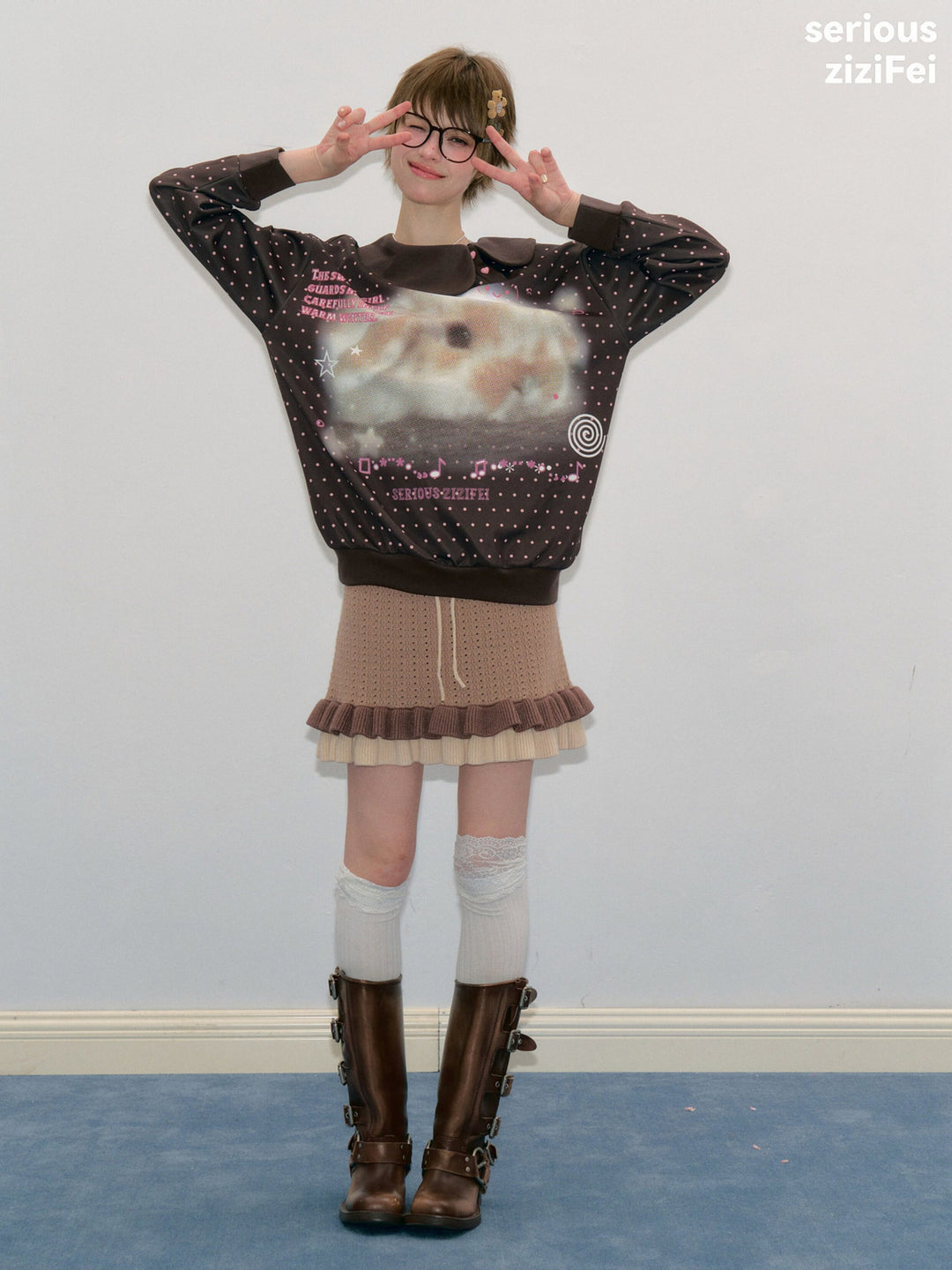 Bunny Graphic Oversized Collar Sweatshirt