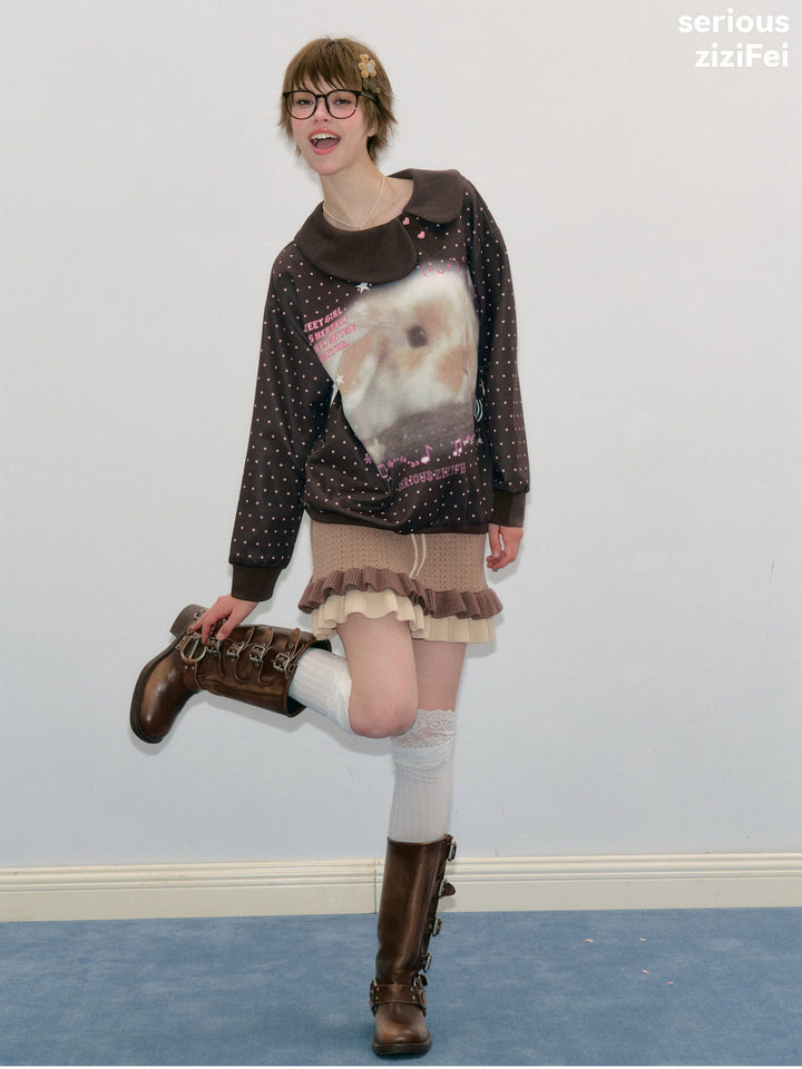 Bunny Graphic Oversized Collar Sweatshirt