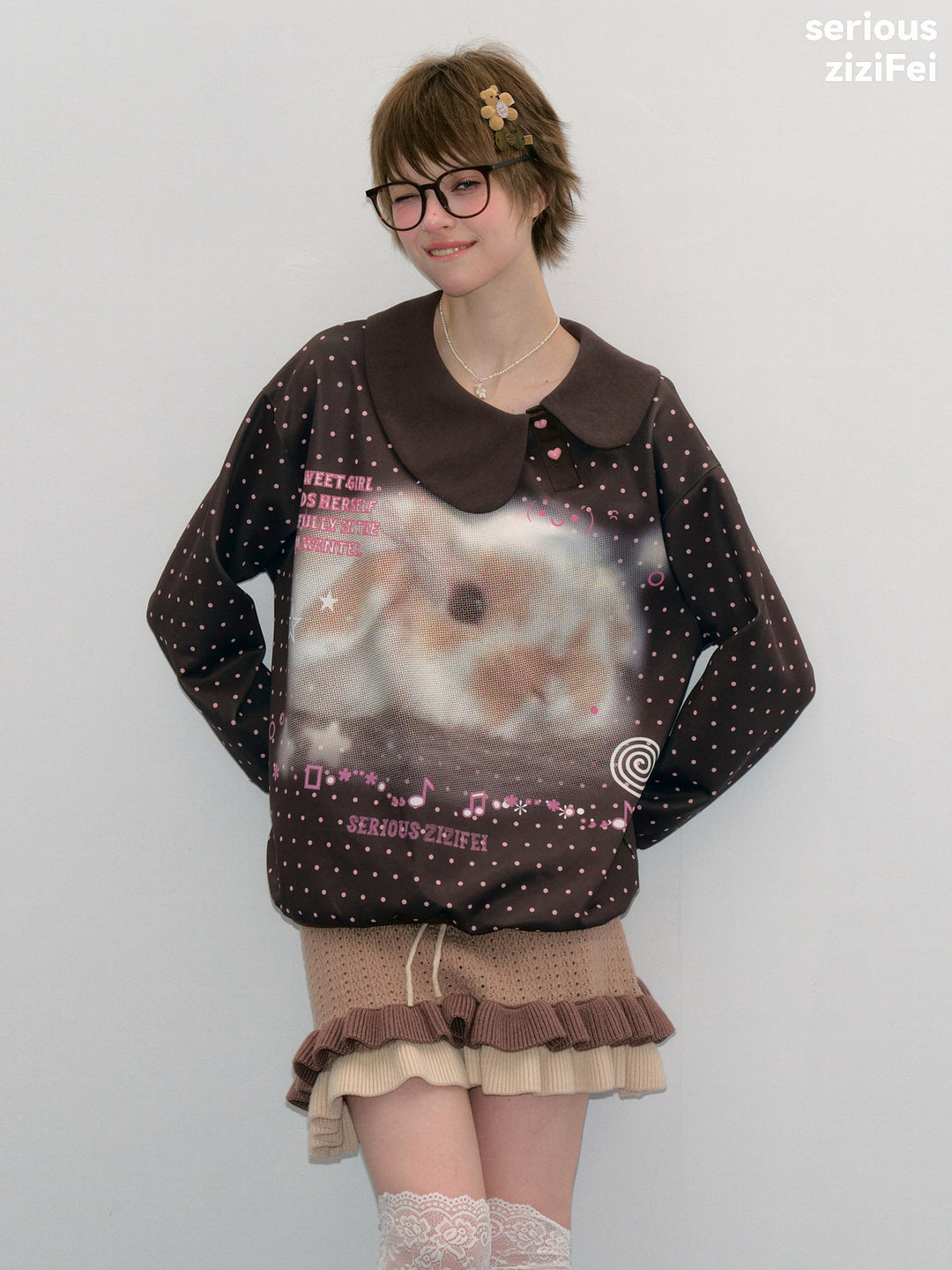 Bunny Graphic Oversized Collar Sweatshirt
