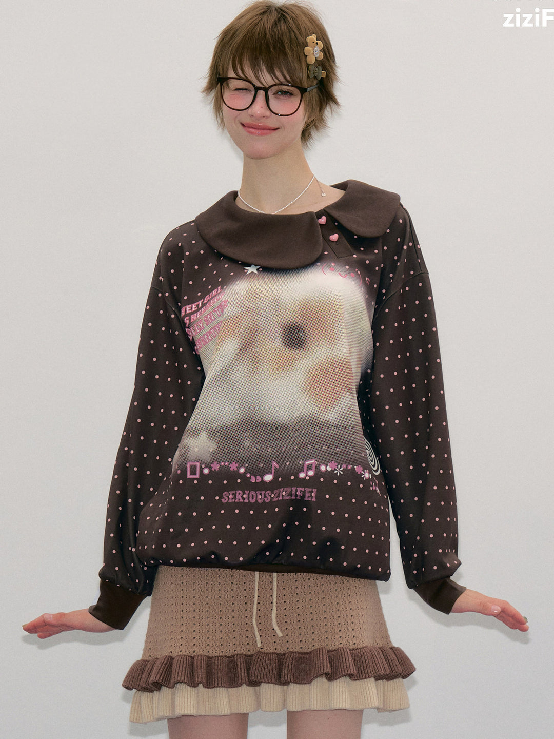 Bunny Graphic Oversized Collar Sweatshirt