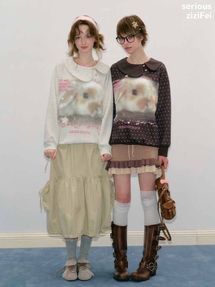 Bunny Graphic Oversized Collar Sweatshirt