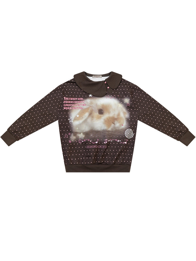 Bunny Graphic Oversized Collar Sweatshirt