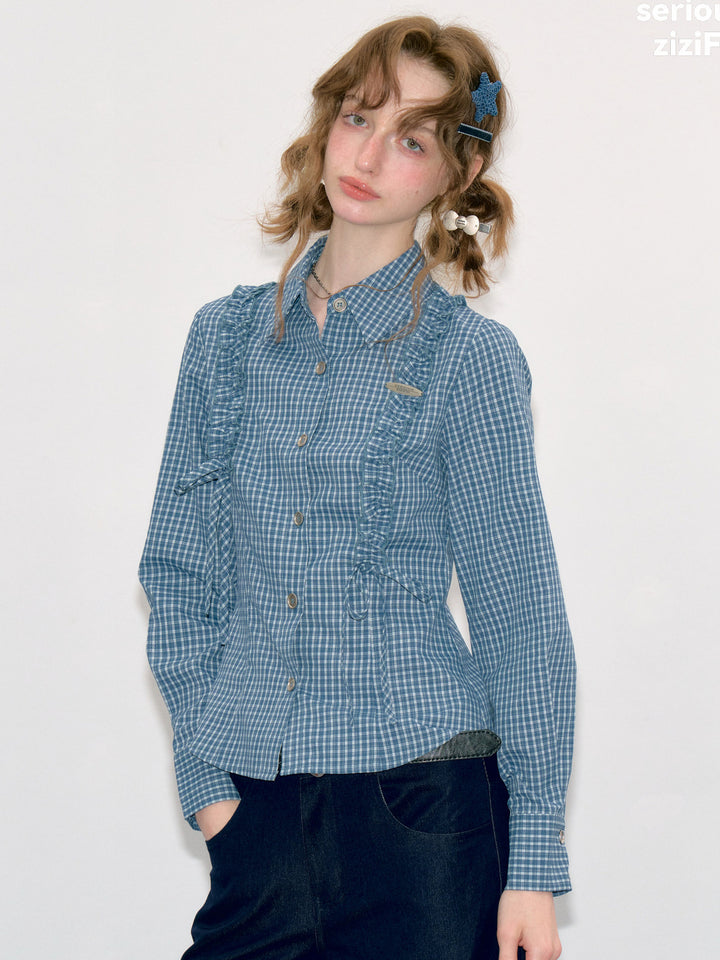 Blue Plaid Tie-Waist Shirt