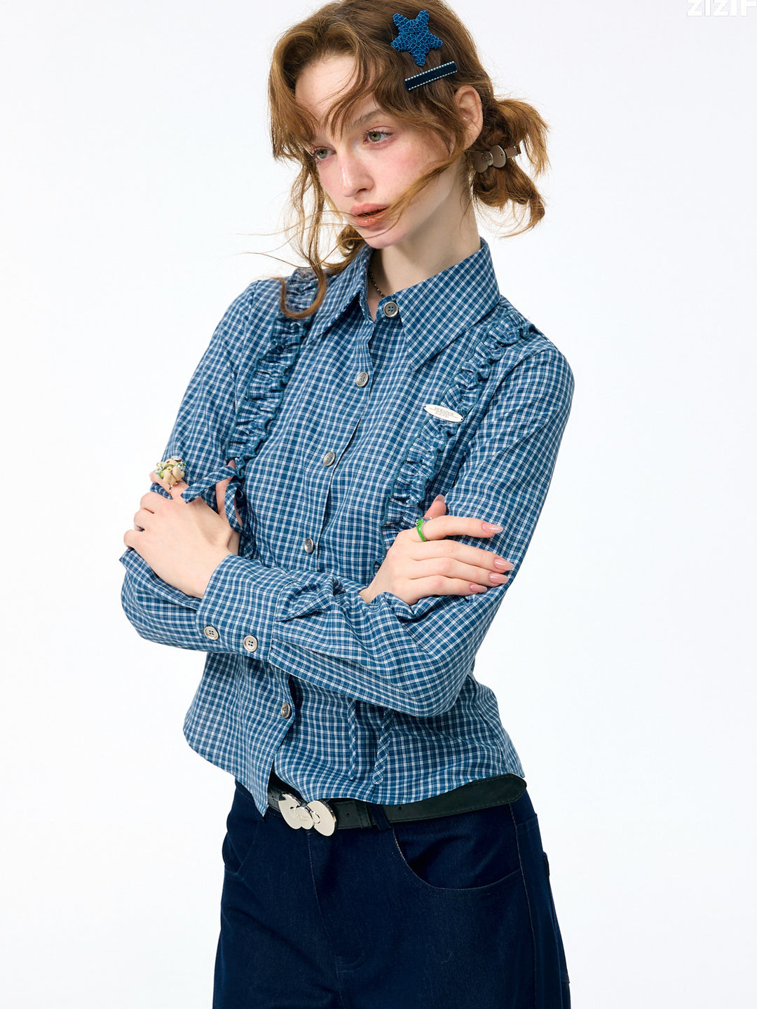 Blue Plaid Tie-Waist Shirt