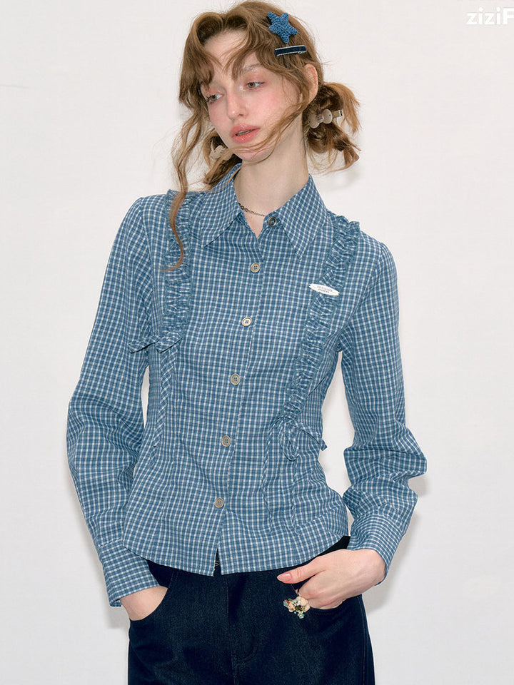 Blue Plaid Tie-Waist Shirt
