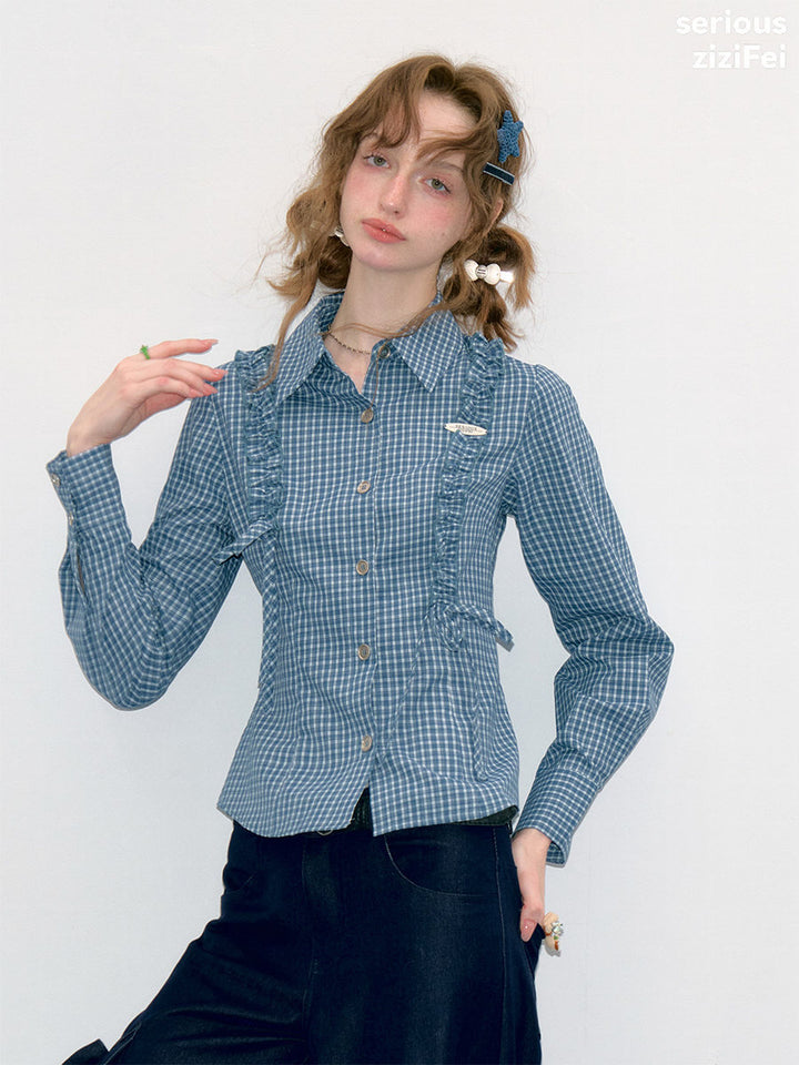 Blue Plaid Tie-Waist Shirt