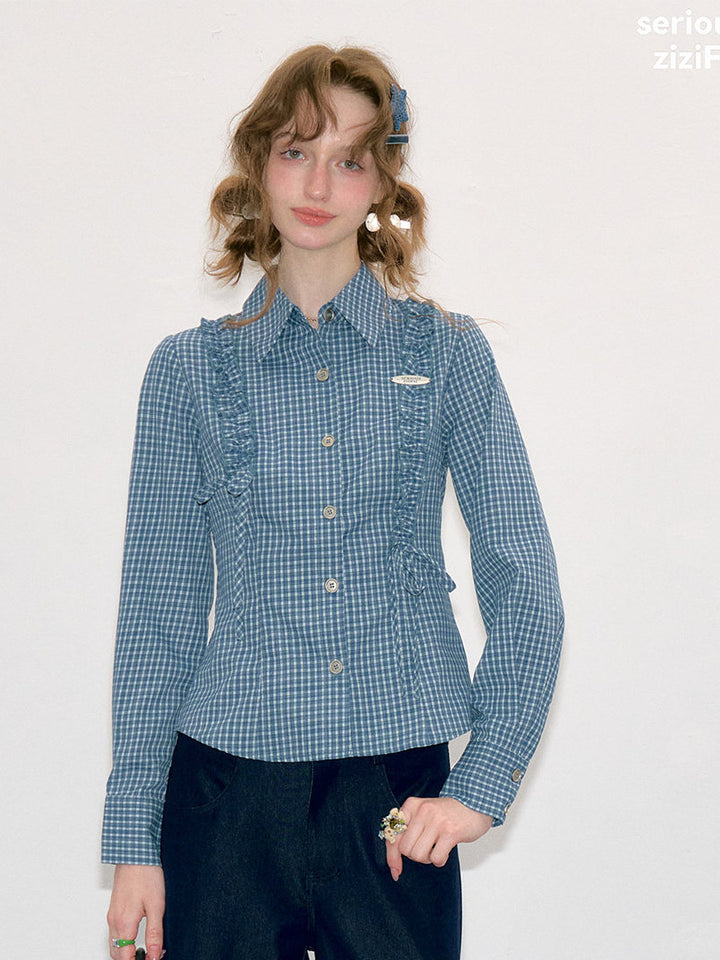 Blue Plaid Tie-Waist Shirt