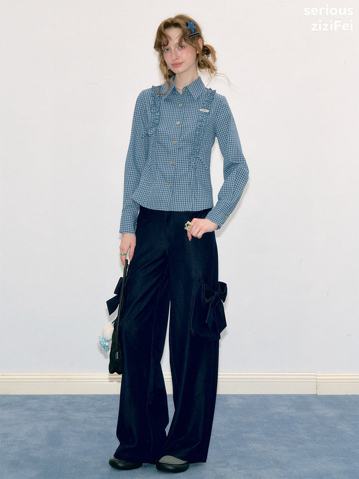 Blue Plaid Tie-Waist Shirt