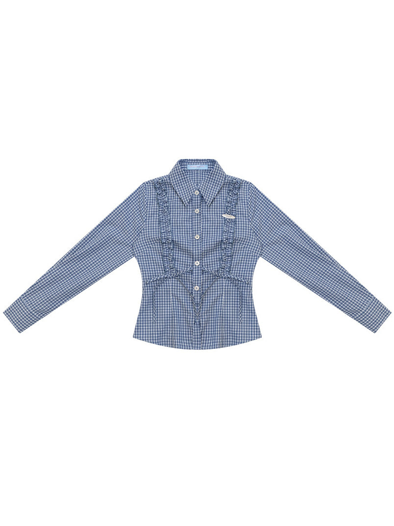 Blue Plaid Tie-Waist Shirt