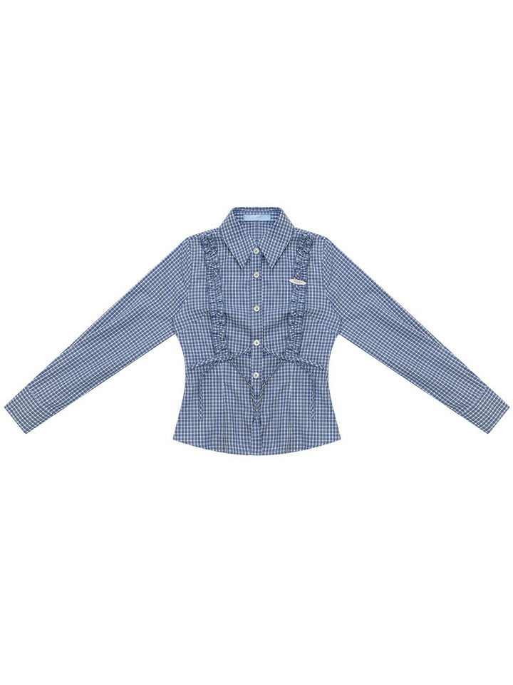 Blue Plaid Tie-Waist Shirt