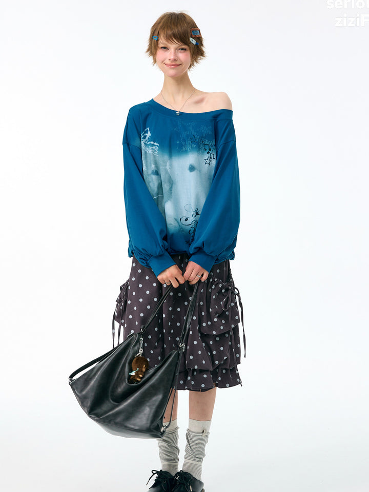 Off-Shoulder Bunny Graphic Sweatshirt