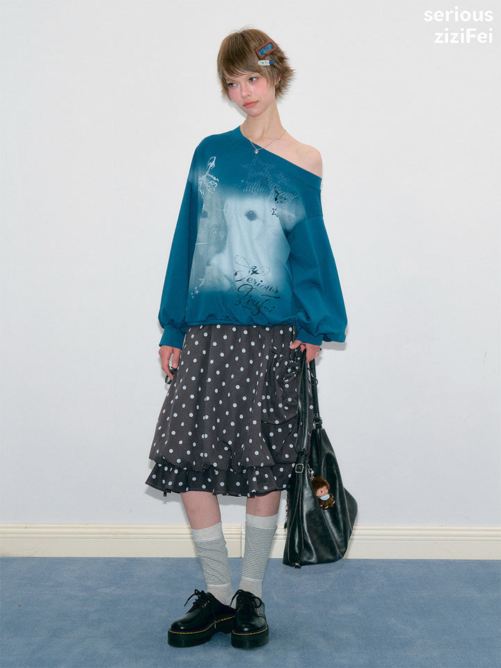 Off-Shoulder Bunny Graphic Sweatshirt