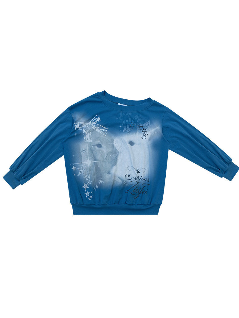 Off-Shoulder Bunny Graphic Sweatshirt