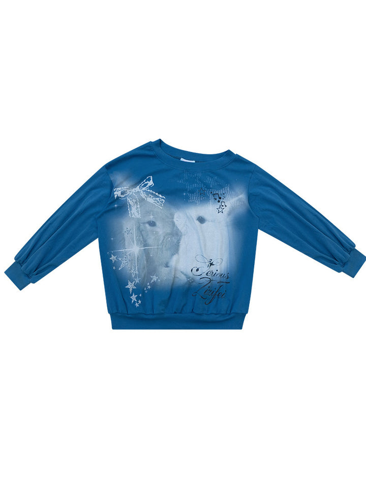 Off-Shoulder Bunny Graphic Sweatshirt