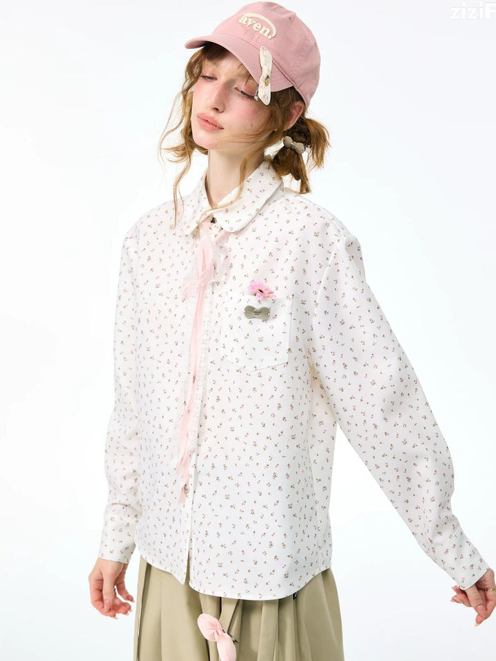 Ditsy Floral Ribbon-Tie Shirt