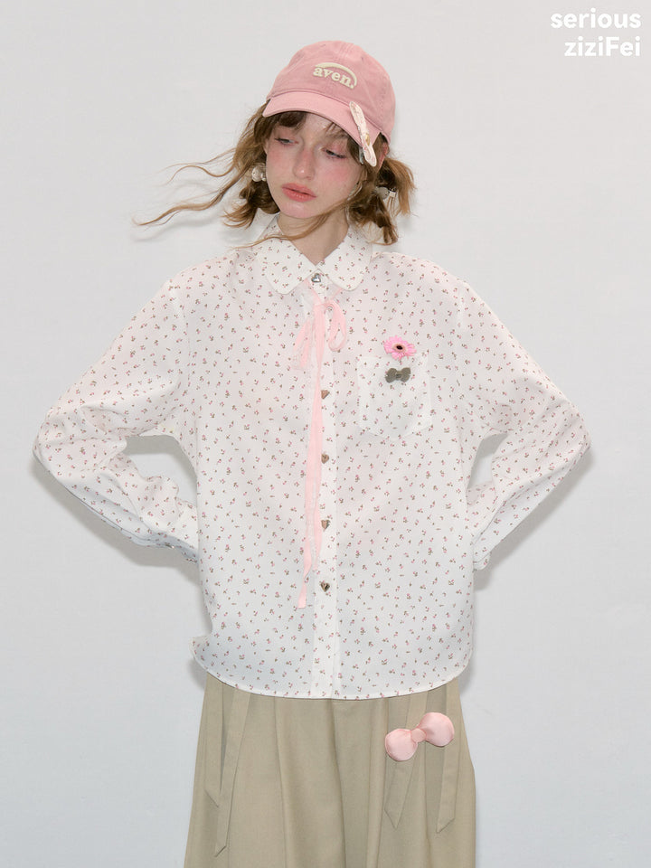 Ditsy Floral Ribbon-Tie Shirt