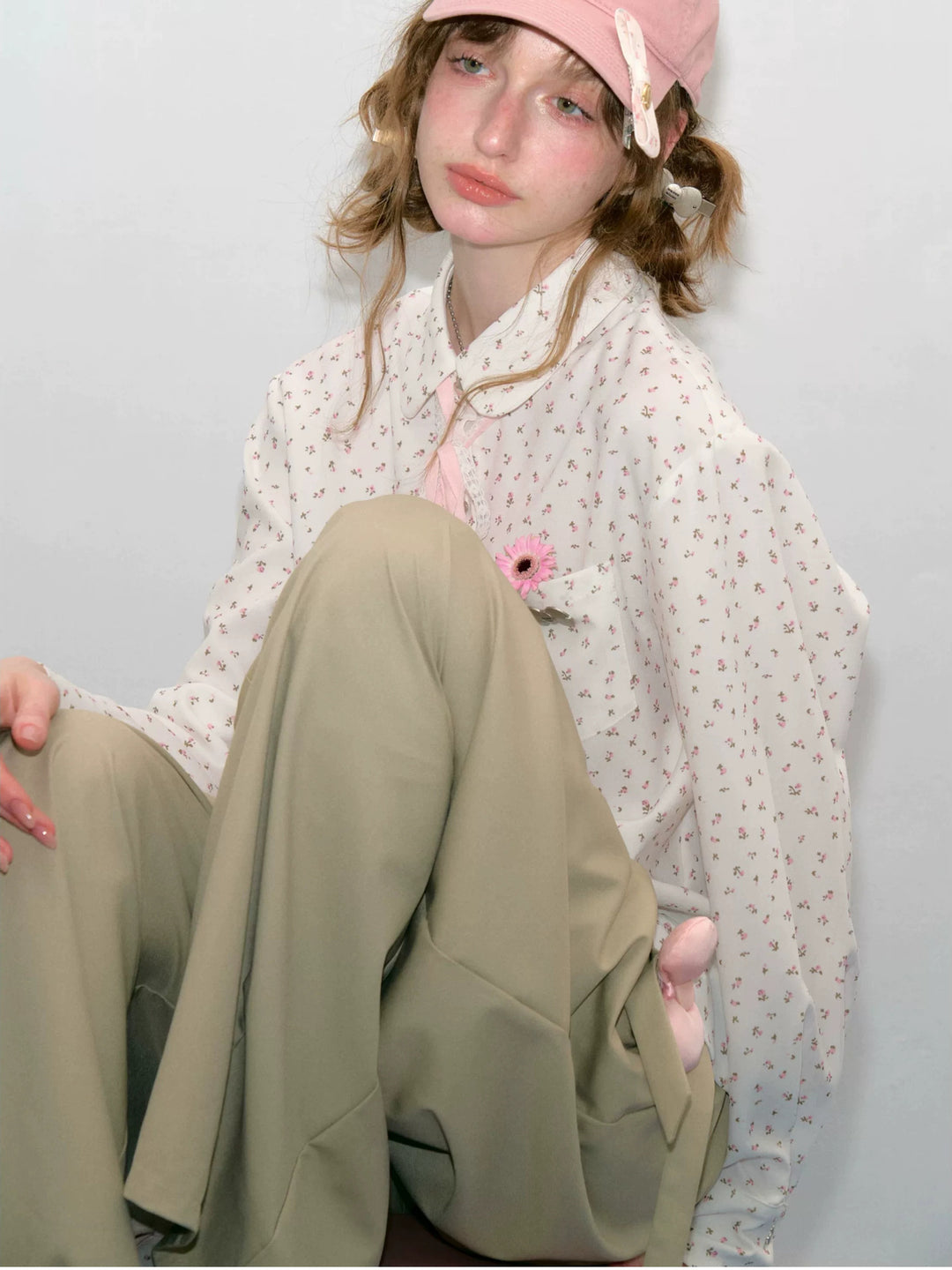 Ditsy Floral Ribbon-Tie Shirt