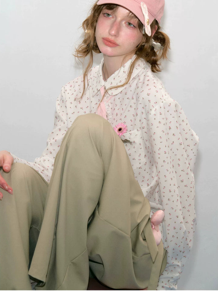 Ditsy Floral Ribbon-Tie Shirt