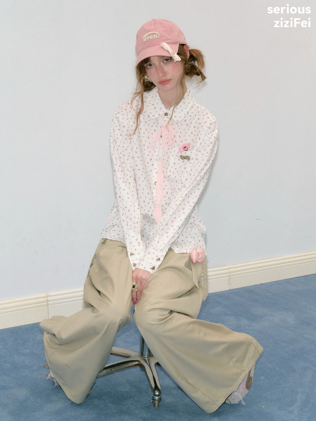 Ditsy Floral Ribbon-Tie Shirt