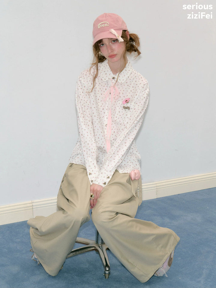 Ditsy Floral Ribbon-Tie Shirt