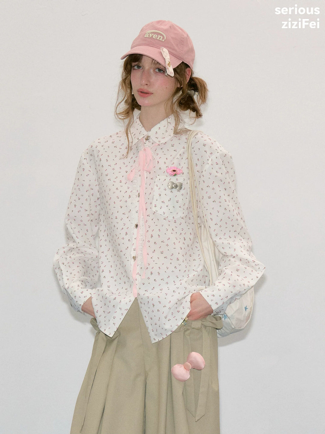 Ditsy Floral Ribbon-Tie Shirt