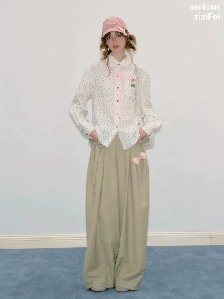Ditsy Floral Ribbon-Tie Shirt