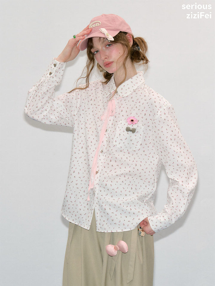 Ditsy Floral Ribbon-Tie Shirt