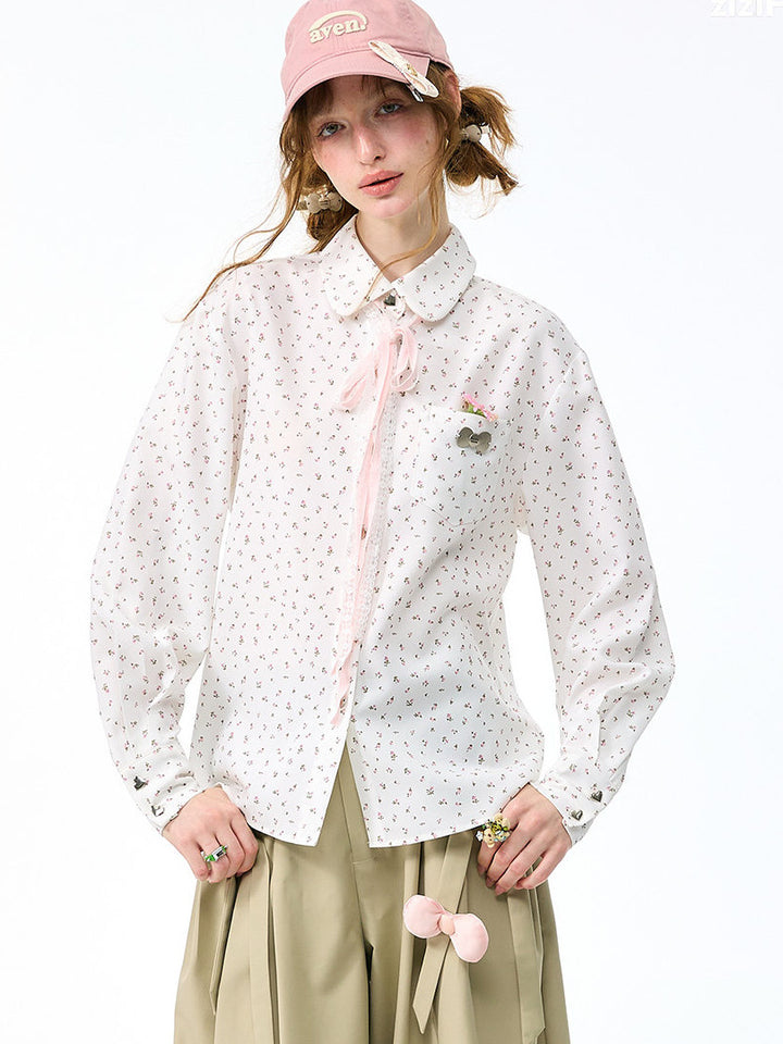Ditsy Floral Ribbon-Tie Shirt