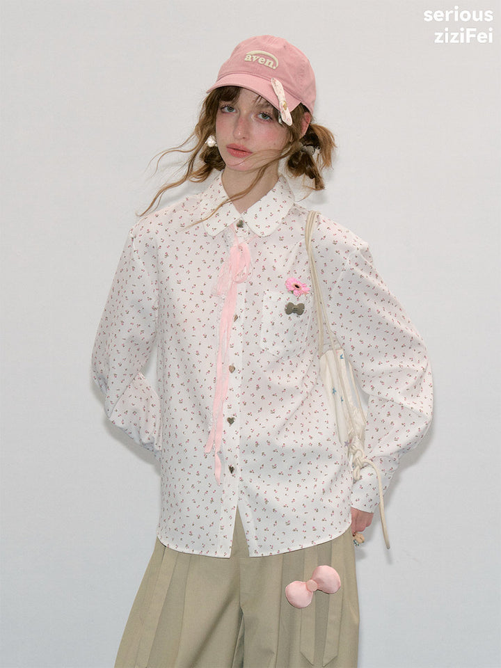 Ditsy Floral Ribbon-Tie Shirt